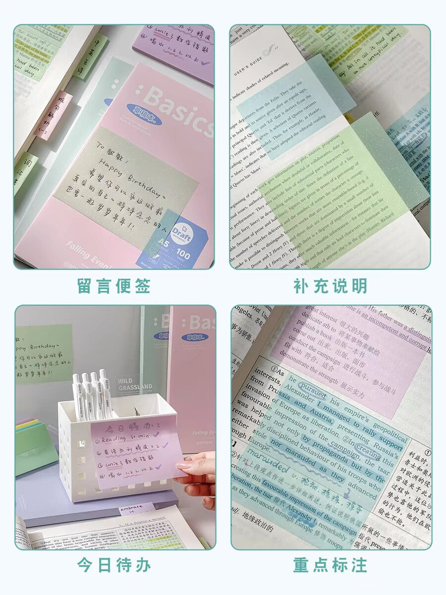 50 Sheets Transparent Pearlescent Sticky Notes | Writable Clear Sticky Notes | Creative DIY Decor Stationery Student Supplies