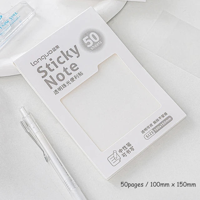 50 Sheets Transparent Pearlescent Non-smudged Sticky Notes Writable N-times Posted Creative DIY Decor StationeryTransparent Sticky Notes