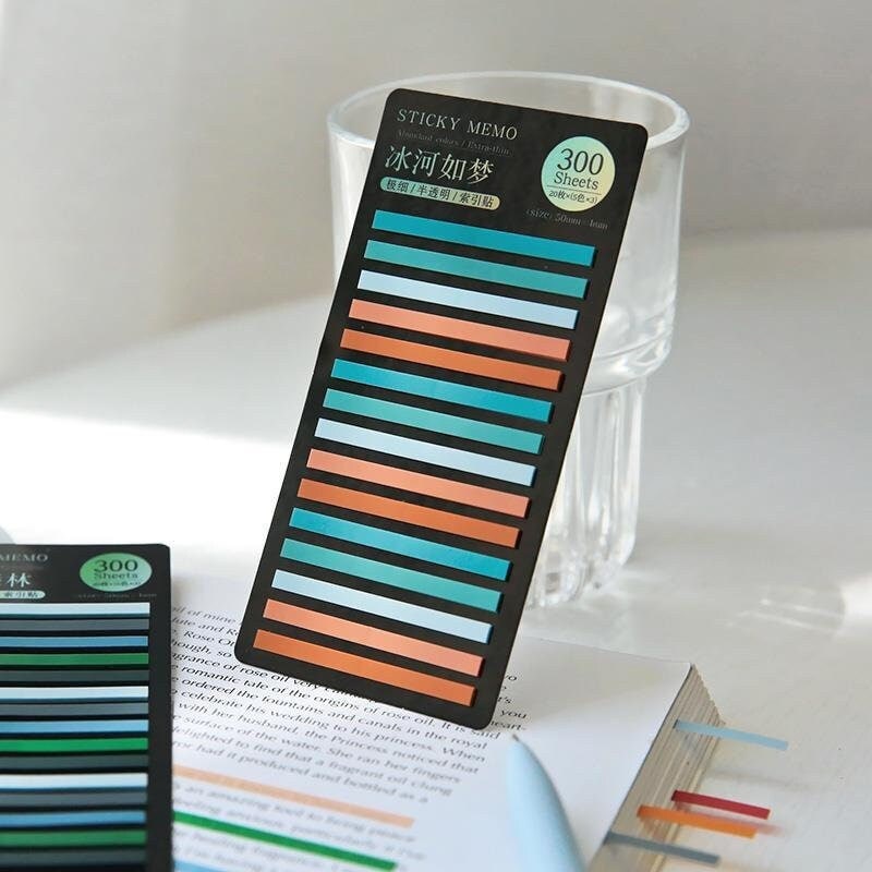 300pcs Slim Translucent Sticky Note Tabs | Book Tabs | Page Flags | Highlighter Strips Tape | Planner Study Supplies