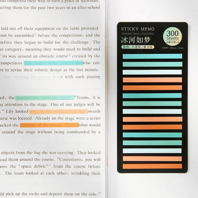 300pcs Slim Translucent Sticky Note Tabs | Book Tabs | Page Flags | Highlighter Strips Tape | Planner Study Supplies