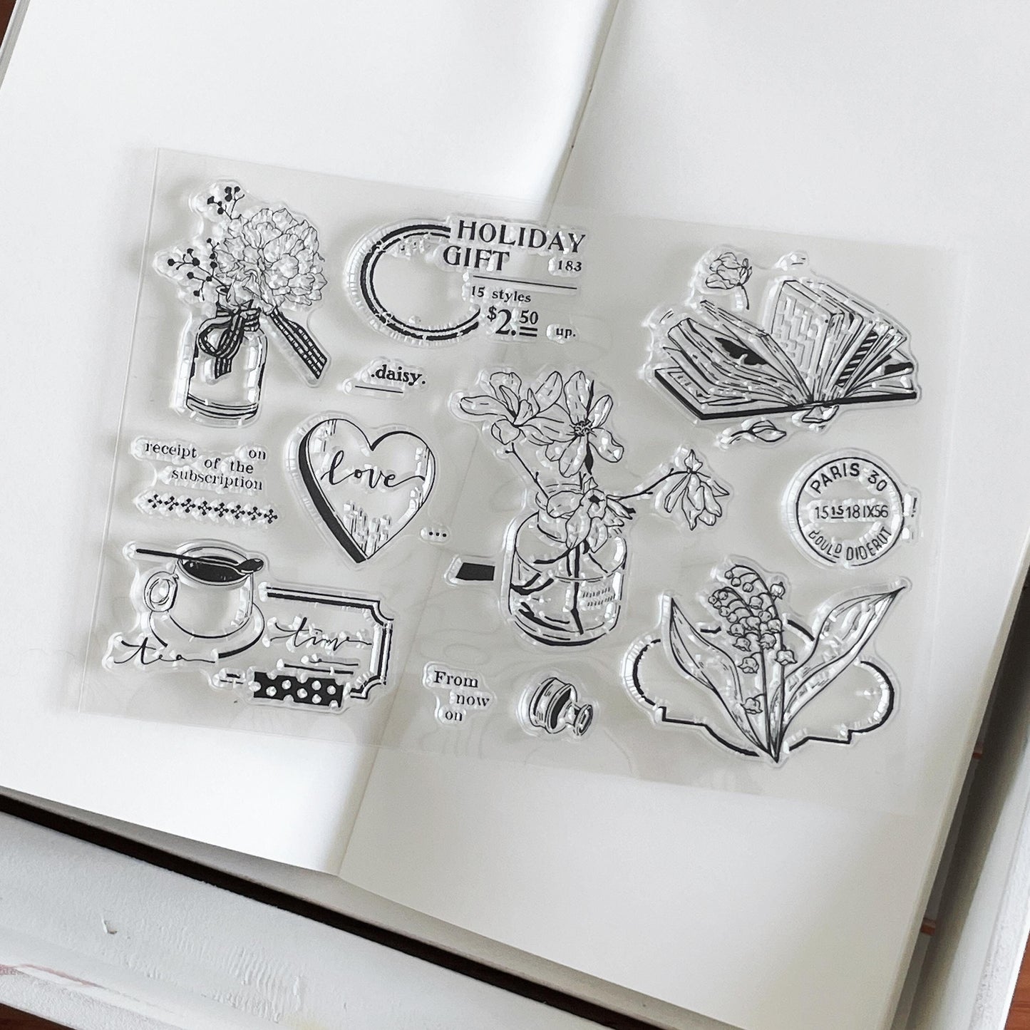 Vase Tea Book Clear Stamp | Coffee Book Lover Flower Self Care Transparent Rubber Stamps | Bullet Journal Planner Accessories Card Making