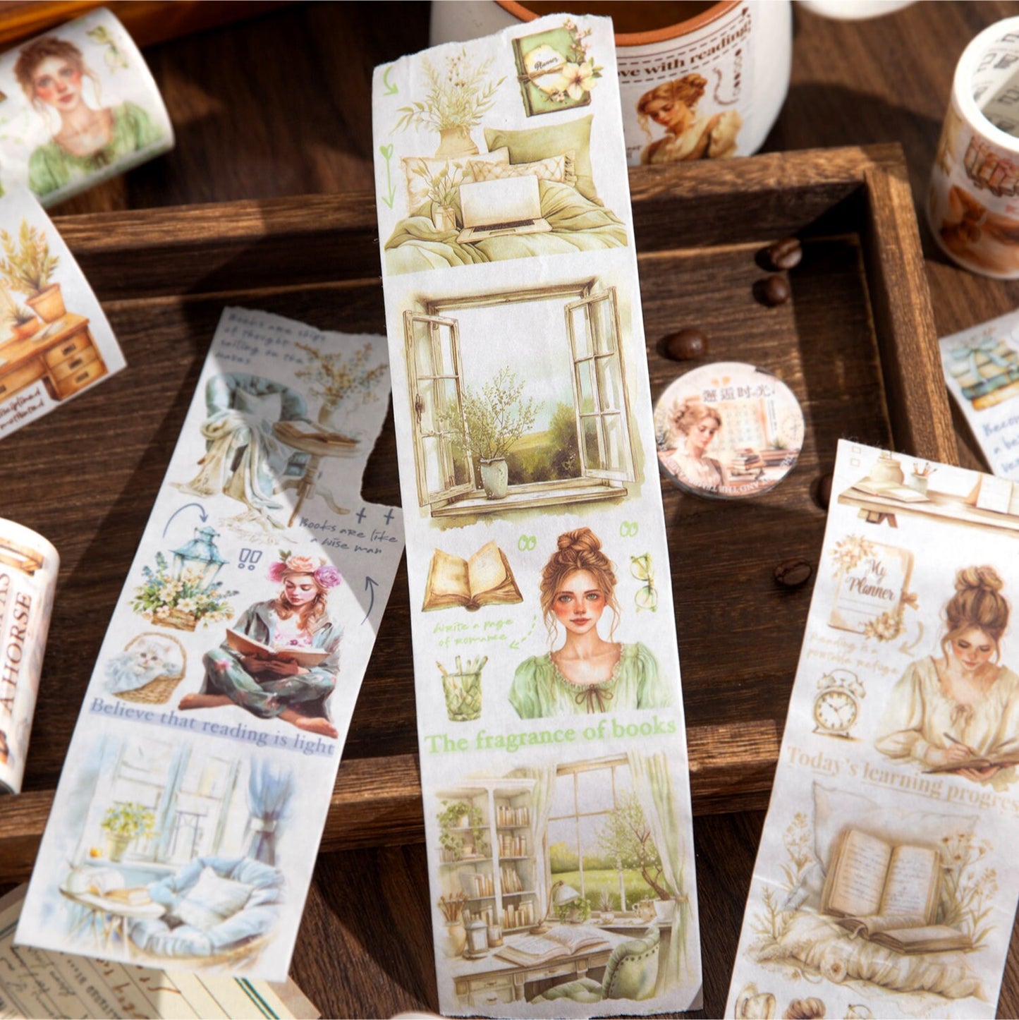 Reading Girls Decorative Adhesive Washi Tape | Book Lover | Collage Junk Journal Masking Tape | Planner Journal Scrapbooking Stickers
