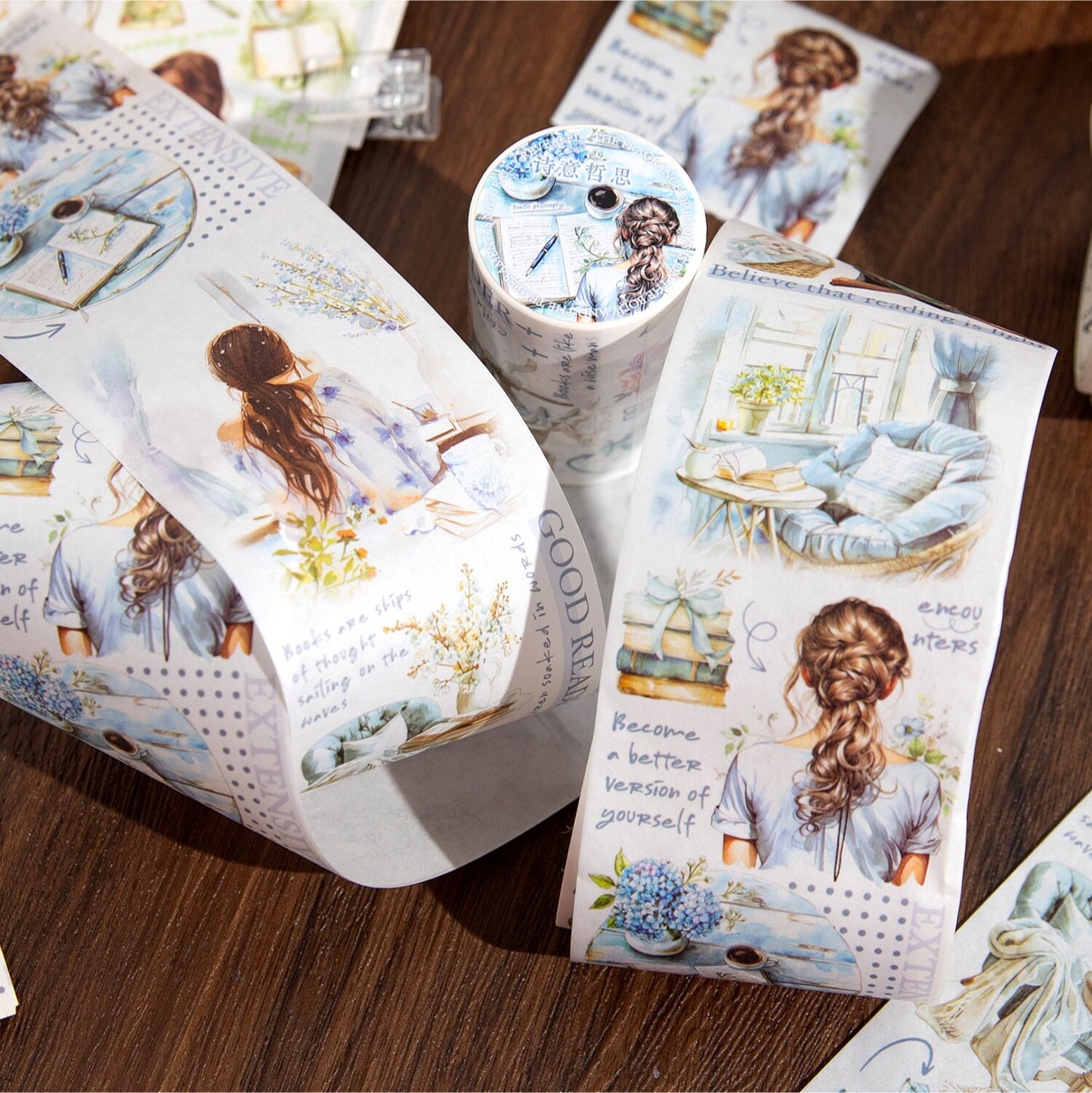 Reading Girls Decorative Adhesive Washi Tape | Book Lover | Collage Junk Journal Masking Tape | Planner Journal Scrapbooking Stickers