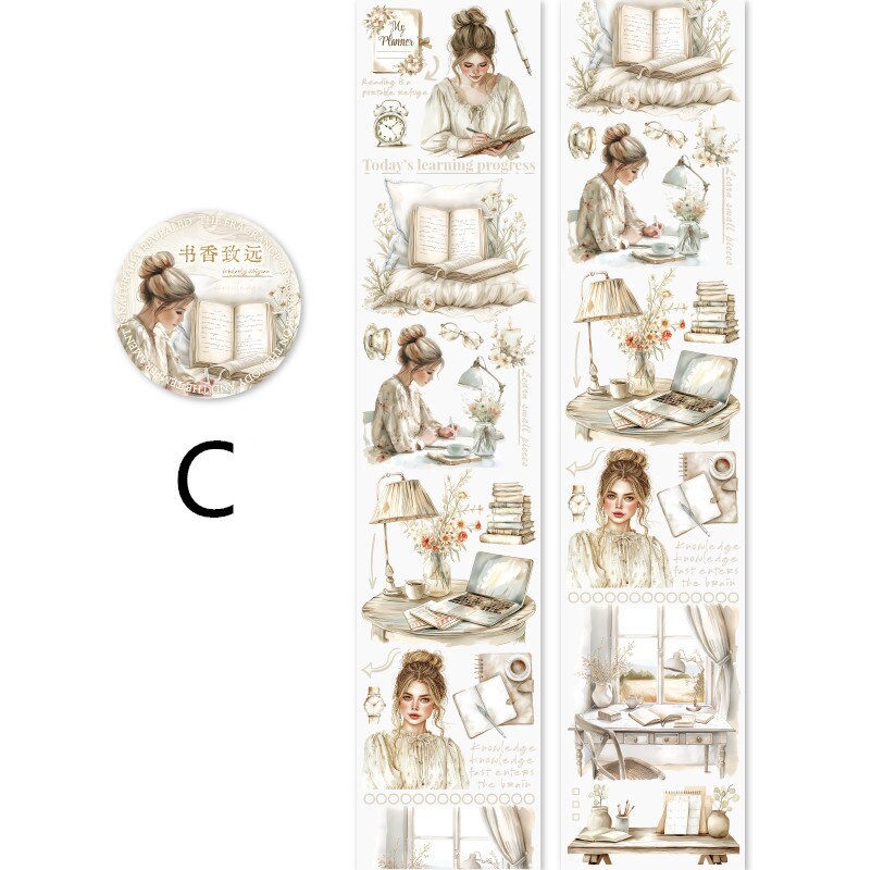 Reading Girls Decorative Adhesive Washi Tape | Book Lover | Collage Junk Journal Masking Tape | Planner Journal Scrapbooking Stickers