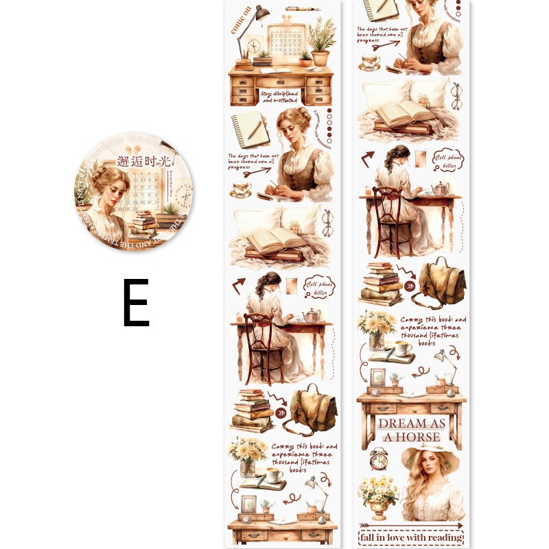 Reading Girls Decorative Adhesive Washi Tape | Book Lover | Collage Junk Journal Masking Tape | Planner Journal Scrapbooking Stickers