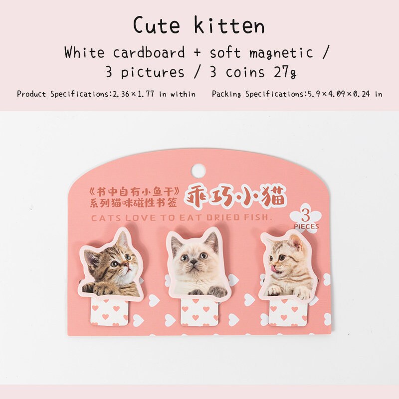 Cute Cat Magnetic Bookmark | Kawaii Kitten Page Keeper | Book Lover Gift | Planner Journal Bookmarks | Book Accessories Gift for Reader Her