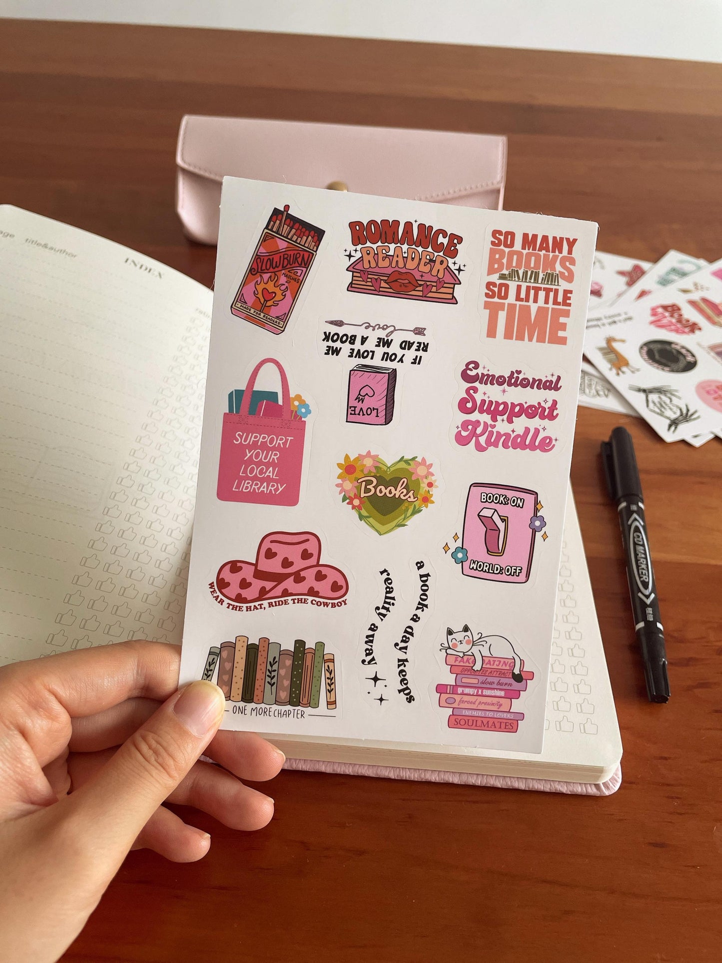 Luxury Pink Booklover Gift Set | Reading Accessories | A5 Reading Journal Stickers Book Annotation Kit | Bookworm for Her | Reading Gift