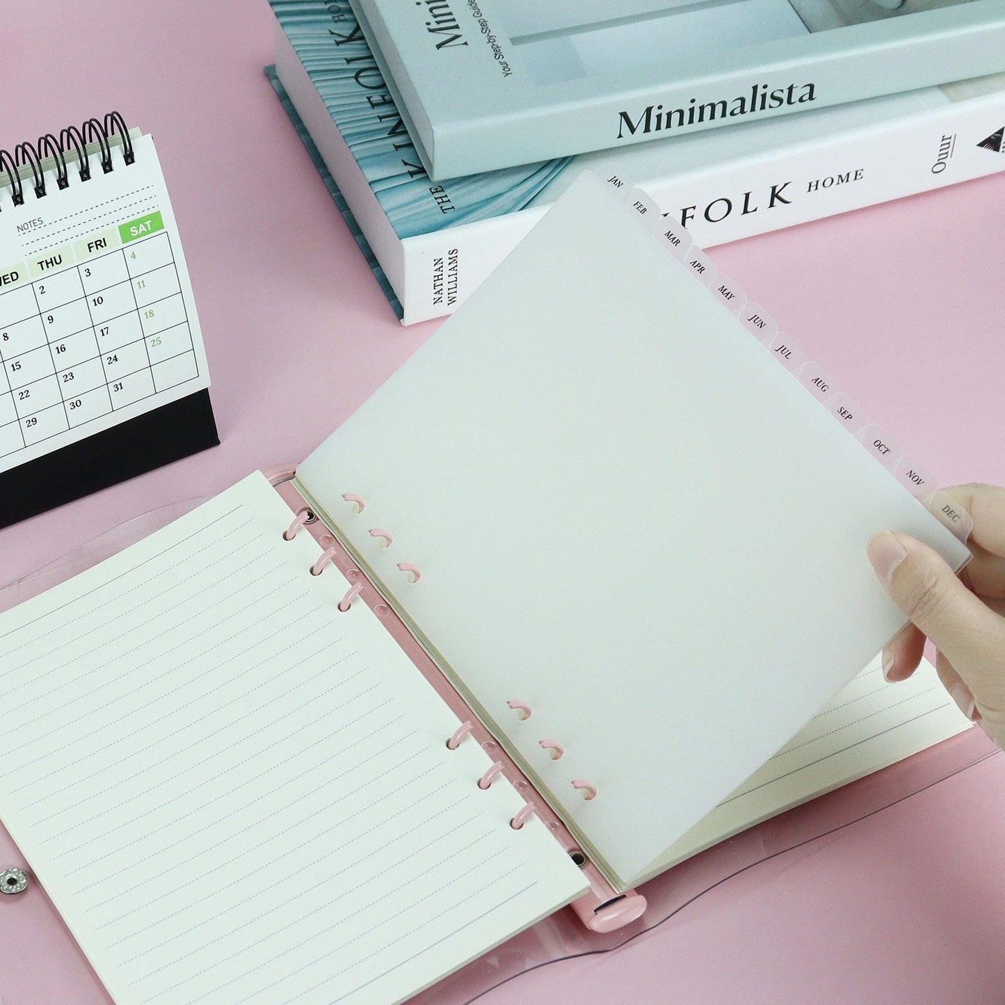 12 Months Frosted Clear Side Tab Dividers | Transparent Plastic Planner Dividers | 6 Ring Binder | Planner Index Filofax A5