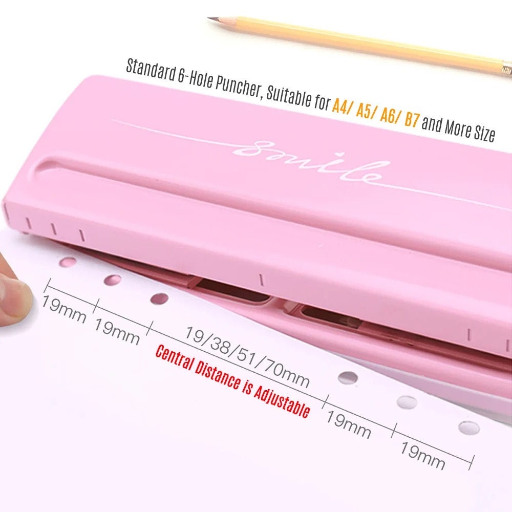 Adjustable 6 Hole Punch Standard Puncher | for 6 Ring Binder | A4 A5 A6 Personal A7 | Planner Refills Punch | Loose-Leaf Paper Puncher