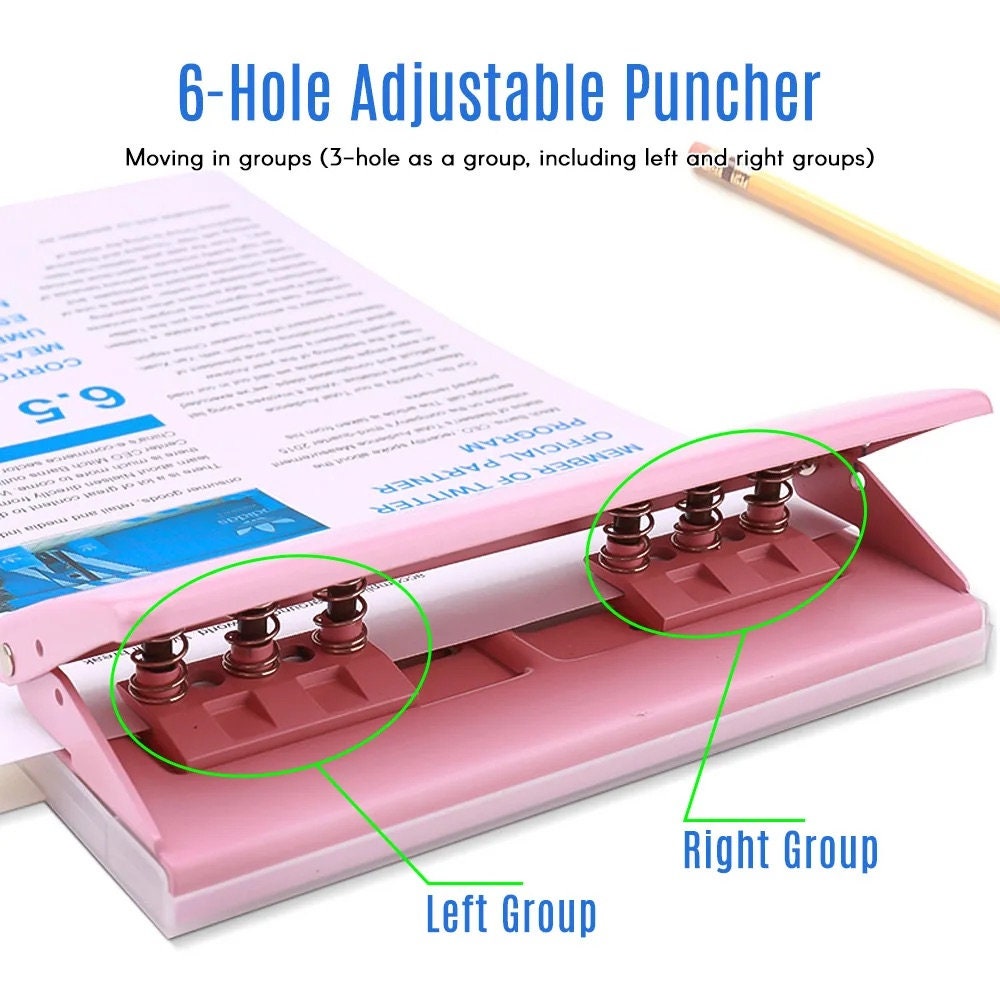 Adjustable 6 Hole Punch Standard Puncher | for 6 Ring Binder | A4 A5 A6 Personal A7 | Planner Refills Punch | Loose-Leaf Paper Puncher