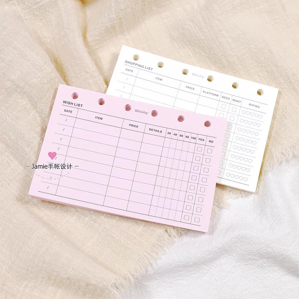 A7 Shopping List Wish List Planner Inserts | 40 Sheets | 120gsm Paper | 6 Ring Binder Printed Planner Refills