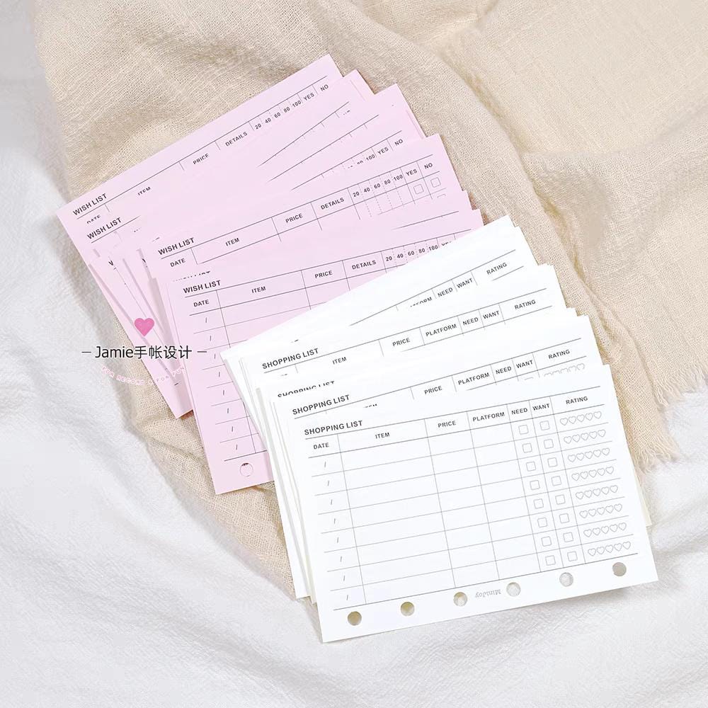 A7 Shopping List Wish List Planner Inserts | 40 Sheets | 120gsm Paper | 6 Ring Binder Printed Planner Refills