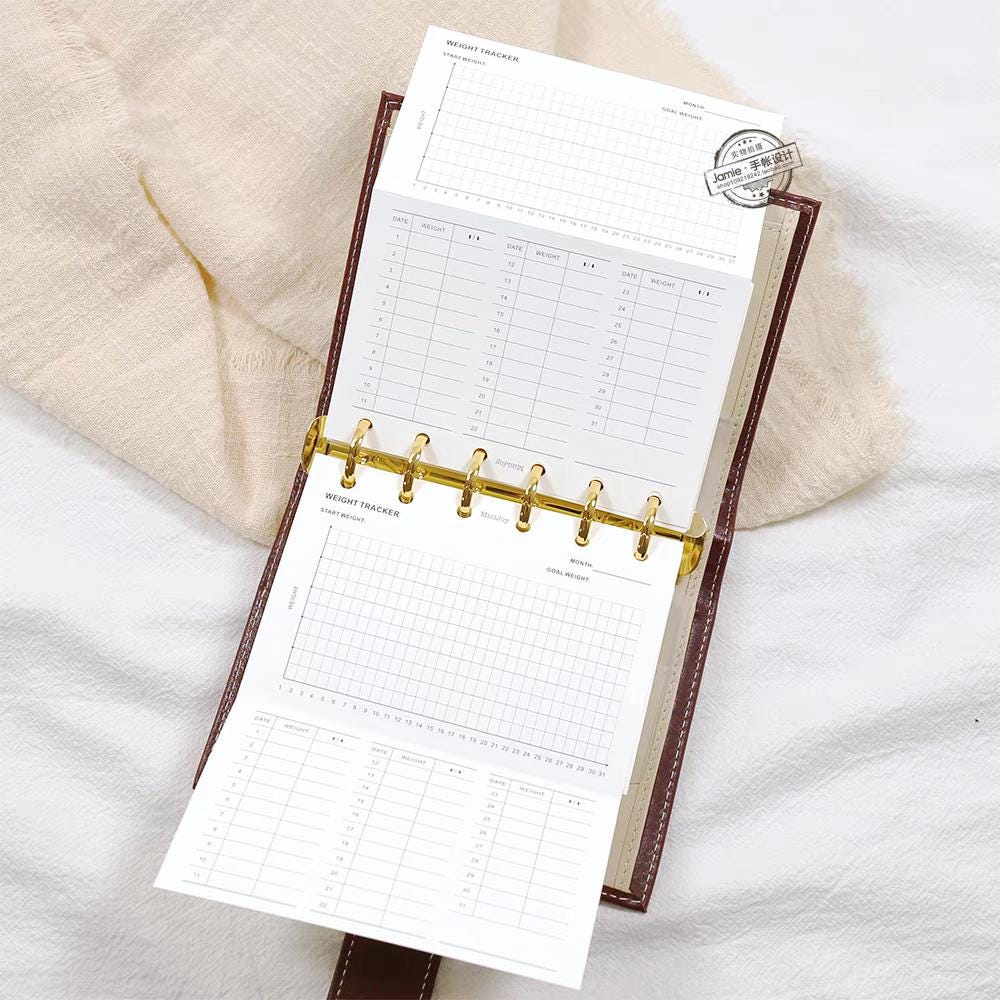 Weight Tracker Record Printed Planner Inserts | A7 Personal Size | 120gsm Paper | 6 Ring Binder Planner Refills | Health Wellness Diet