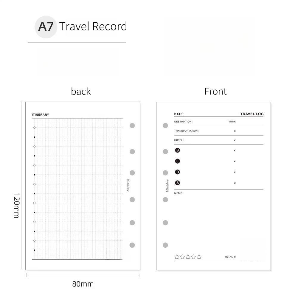 A7 Travel Plan Printed Planner Inserts | 120gsm Paper | 6 Ring Binder Planner Refills | Travel Log Record Inserts