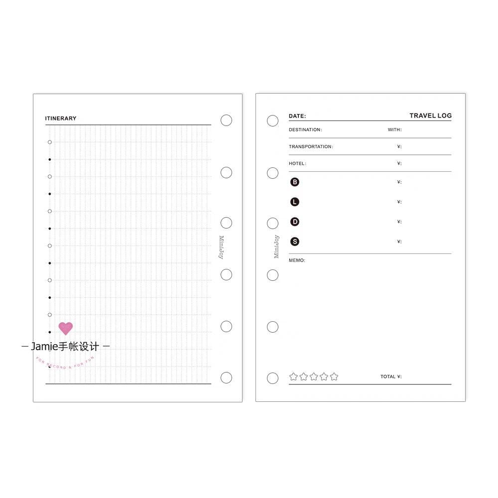 A7 Travel Plan Printed Planner Inserts | 120gsm Paper | 6 Ring Binder Planner Refills | Travel Log Record Inserts