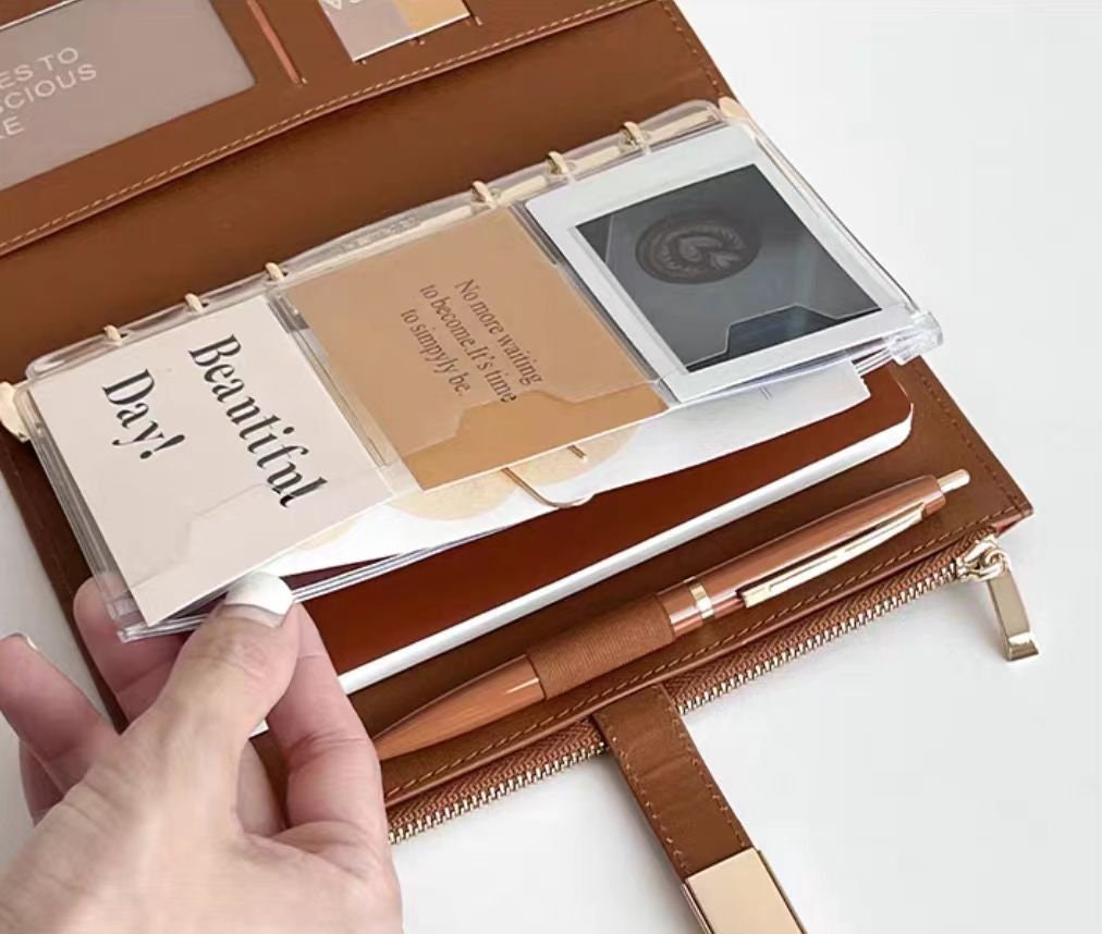 2025 Personal PU Leather Zipper 6 Ring Binder | Journal Notebook Loose-leaf | Portable Diary Planner Organizer | Business Office School