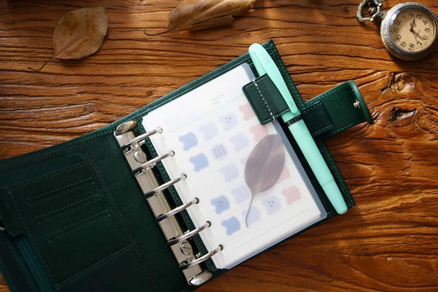 A5 A6 A7 Planner Index Dividers with Leather Pen Clip | 6 Ring Binder Pen Holder | Vintage Leather Planner Journals Notebook Accessories