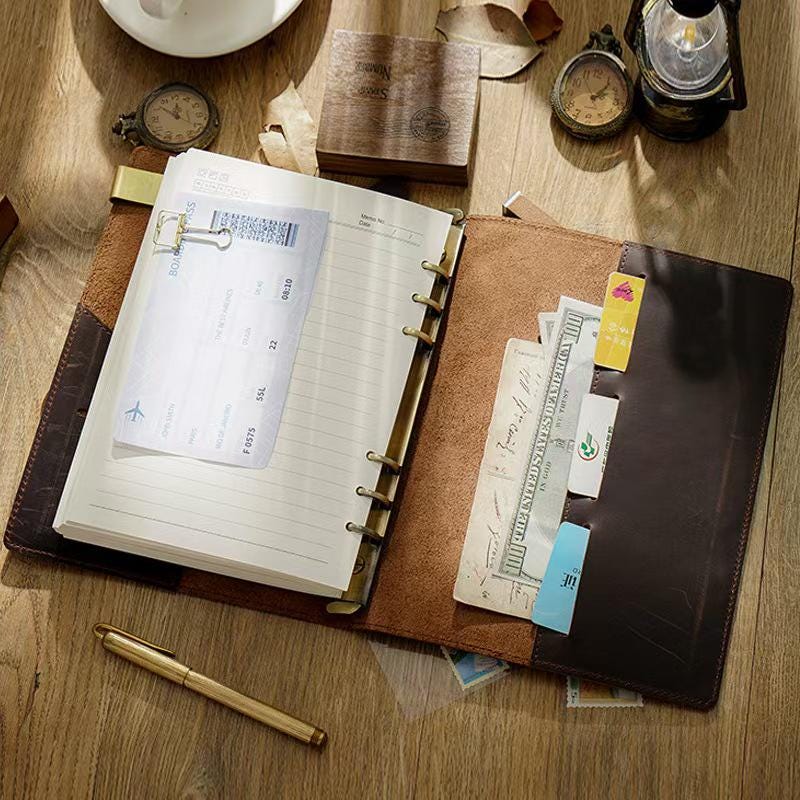 2025 100% Genuine Leather 6 Ring Binder | A5 Personal A7 Size | Binder Cover | Handmade Vintage Cowhide Notebook Journal Refillable Planner