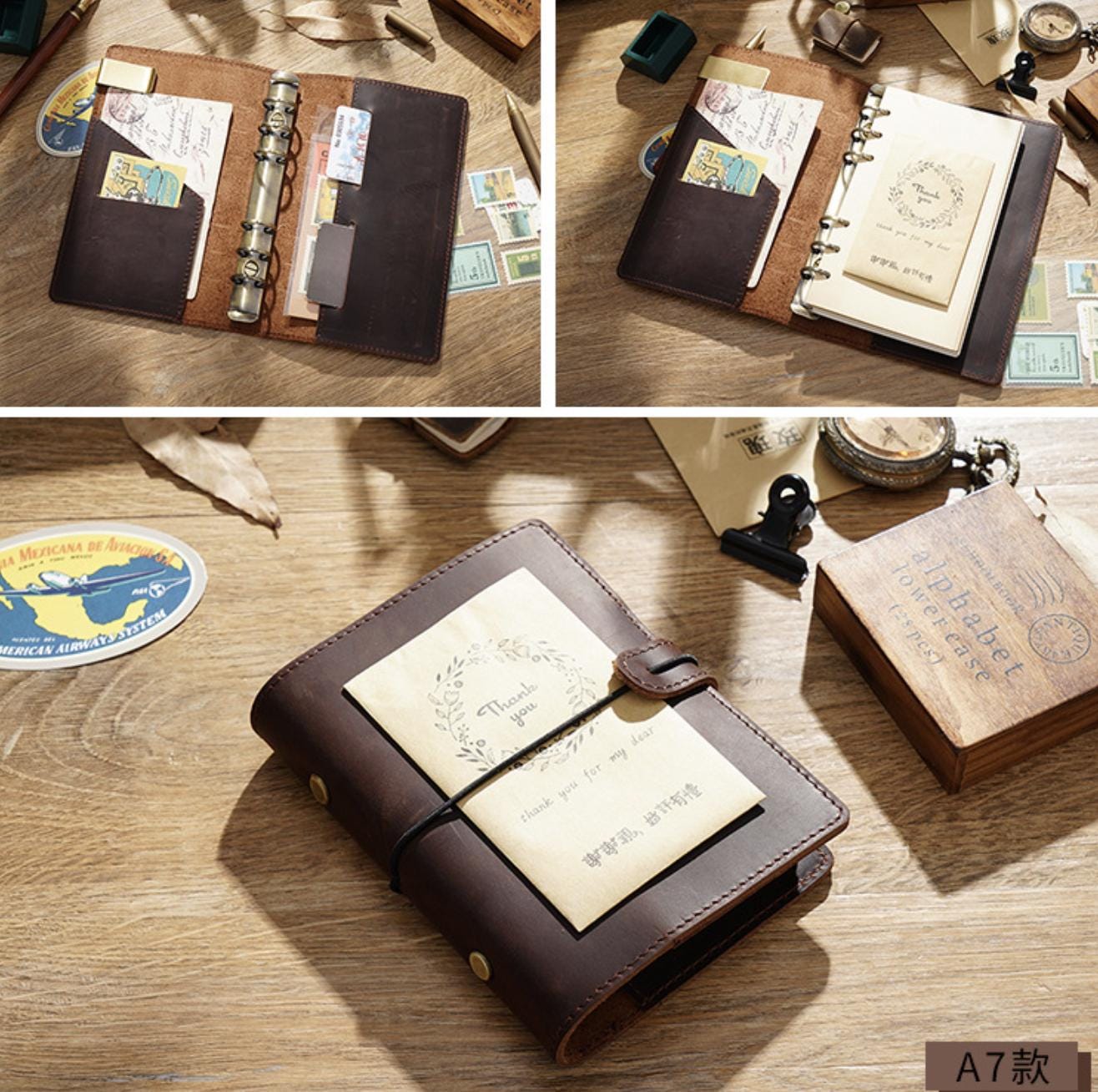 2025 100% Genuine Leather 6 Ring Binder | A5 Personal A7 Size | Binder Cover | Handmade Vintage Cowhide Notebook Journal Refillable Planner
