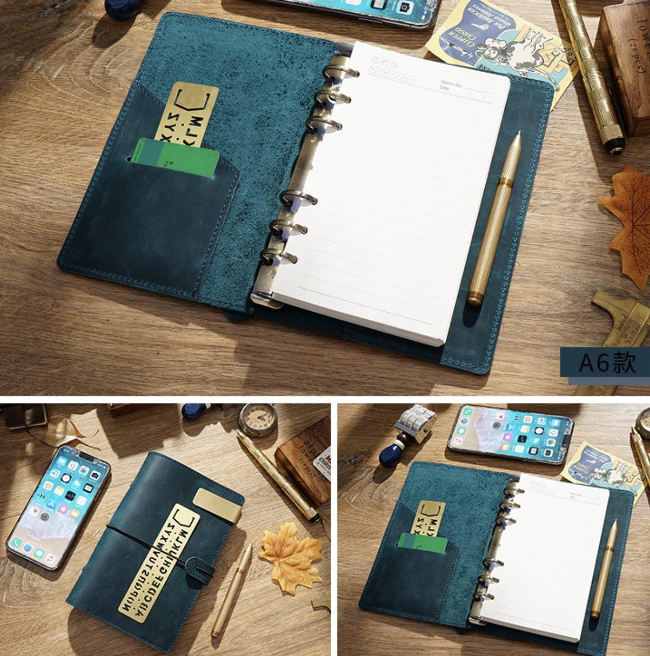 2025 100% Genuine Leather 6 Ring Binder | A5 Personal A7 Size | Binder Cover | Handmade Vintage Cowhide Notebook Journal Refillable Planner