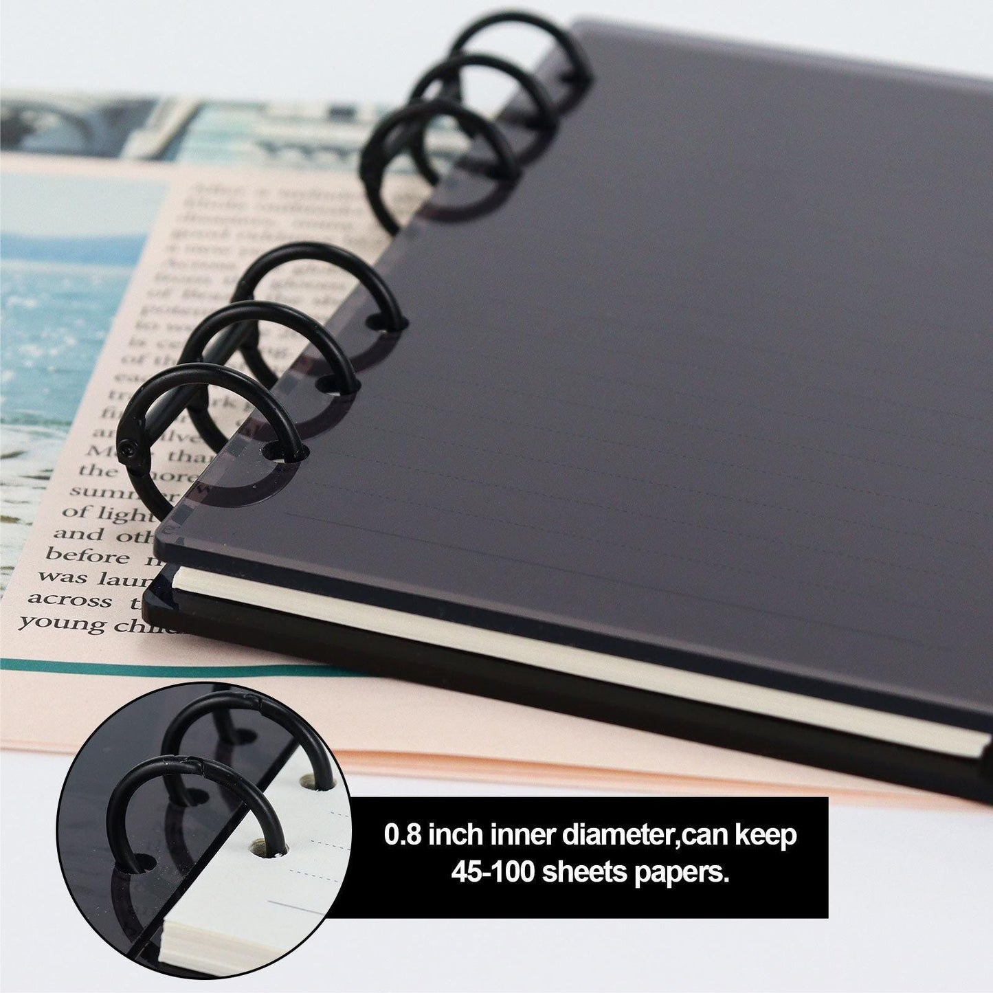 2PCS Acrylic 6 Ring Binder Cover | Personal Size | Black Gray Cover Dashboard | Removable Cover | DIY Binder Planner | Budget Planner