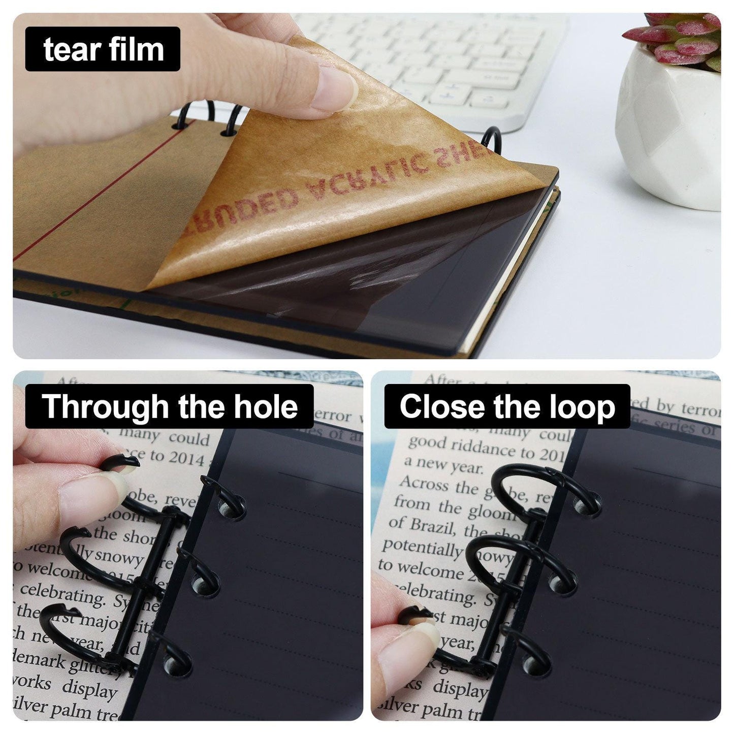 2PCS Acrylic 6 Ring Binder Cover | Personal Size | Black Gray Cover Dashboard | Removable Cover | DIY Binder Planner | Budget Planner