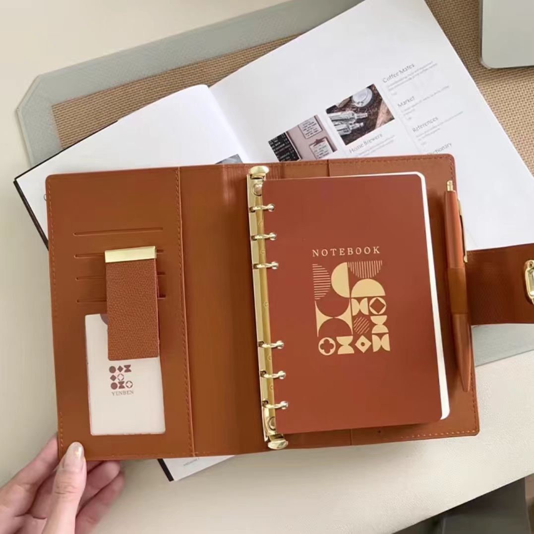 2025 A5 Personal Size Leather 6 Ring Planner Binder | Refillable Notebook Journal Daily Planner Organizer | Business Office School