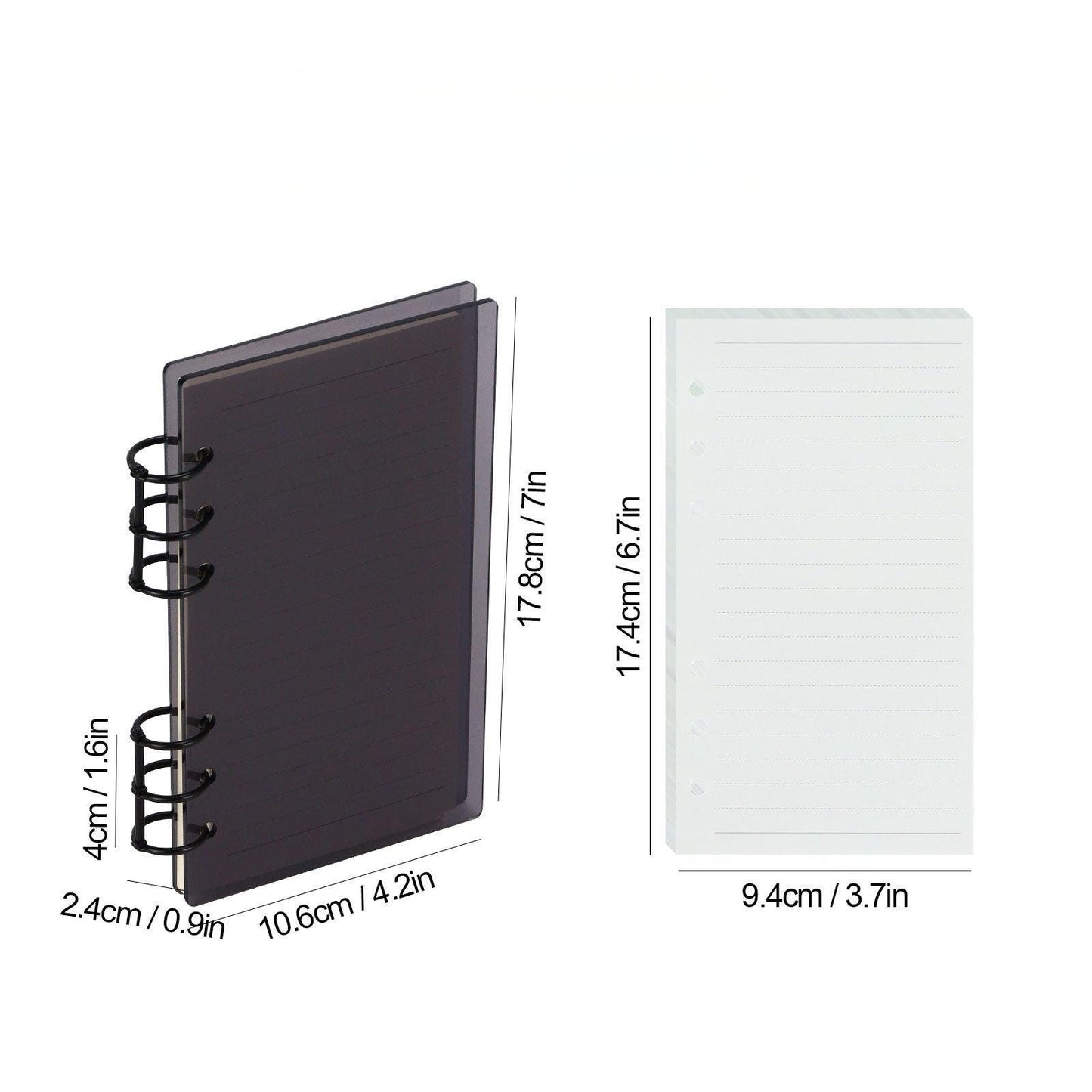 2PCS Acrylic 6 Ring Binder Cover | Personal Size | Black Gray Cover Dashboard | Removable Cover | DIY Binder Planner | Budget Planner