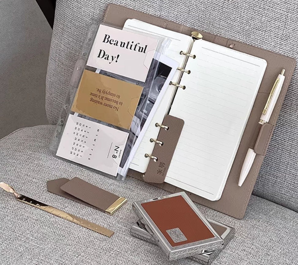 2025 A5 Personal Size Leather 6 Ring Planner Binder | Refillable Notebook Journal Daily Planner Organizer | Business Office School