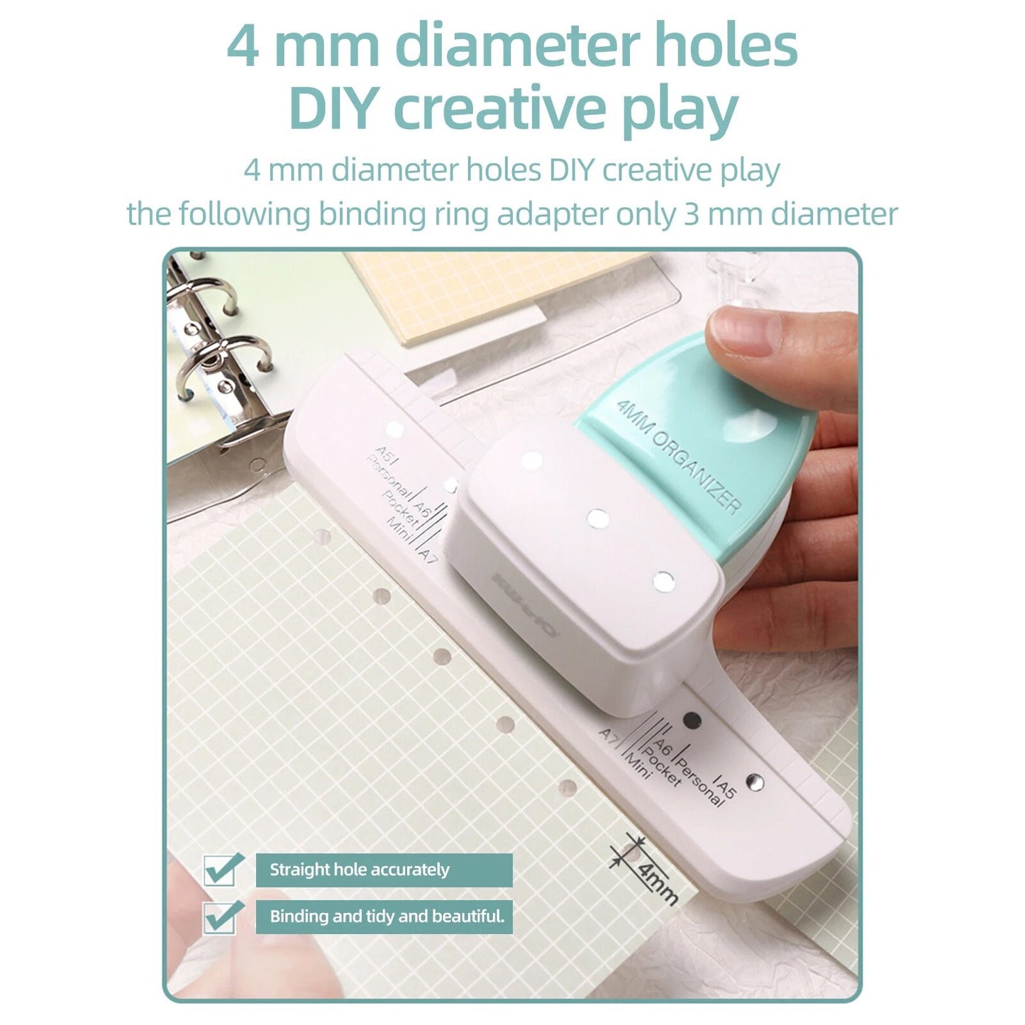 4mm Small Hole Punch | 3 Hole Puncher | for 6 Ring Binder | A5 A6 Personal A7 Pocket A8 Mini | Planner Refills Punch | Loose-Leaf Paper