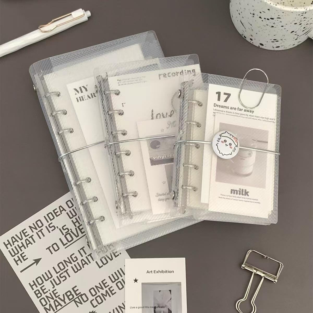 Transparent Threefold 6 Ring Binders | M5 A7 Personal Size | Clear Refillable Planners | 2025 Planners | Sticker Organizer | Planner Cover
