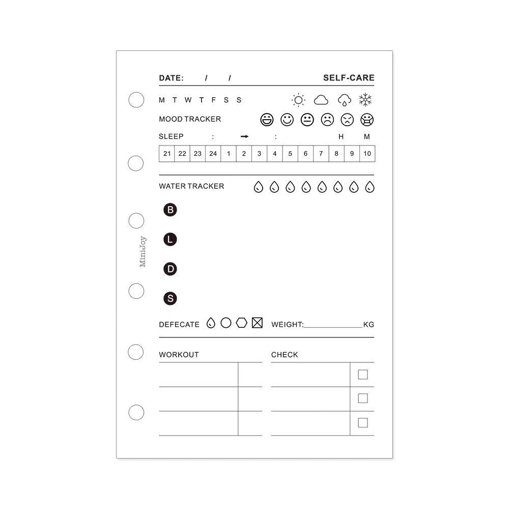 A7 Personal Self Care Planner Inserts | 40 Sheets | 120gsm Paper | 6 Ring Binder Planner Refills | Mood Sleep Tracker Workout Meal Planner