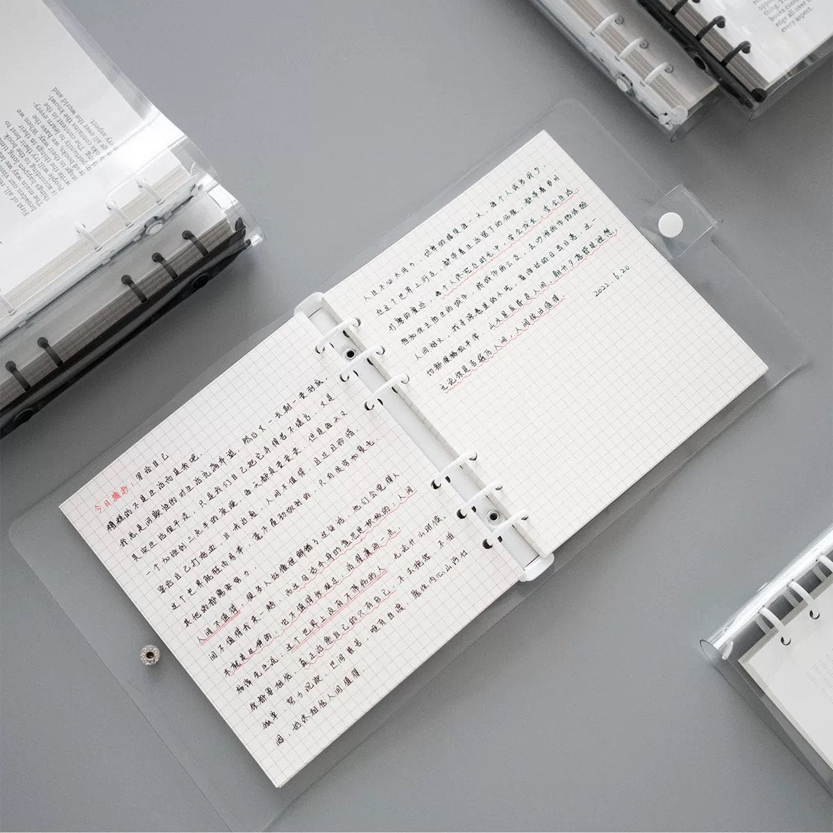 Square Transparent Loose-leaf Binder Planner | PVC Binder | 6 Ring Binder | Student School Supplies