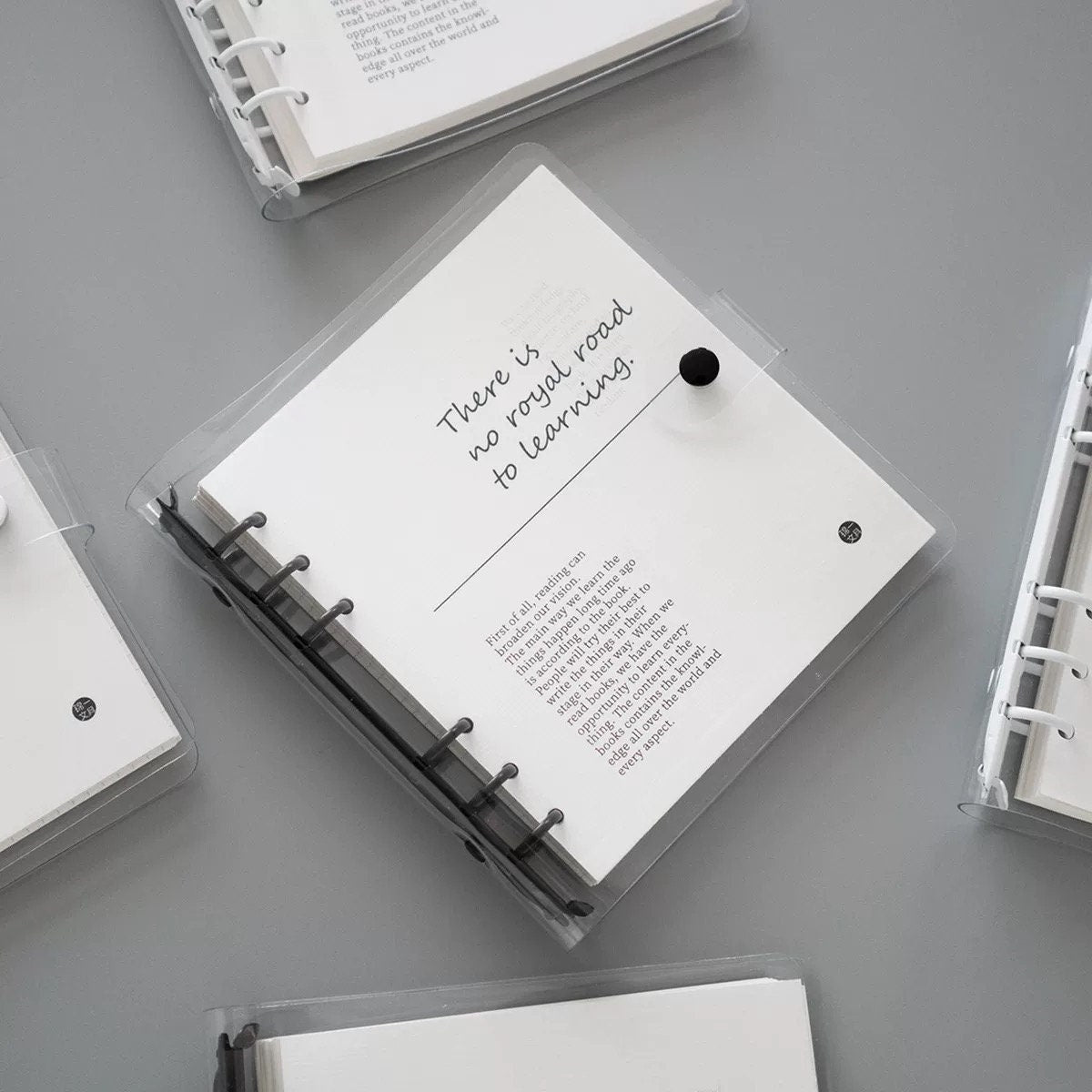 Square Transparent Loose-leaf Binder Planner | PVC Binder | 6 Ring Binder | Student School Supplies