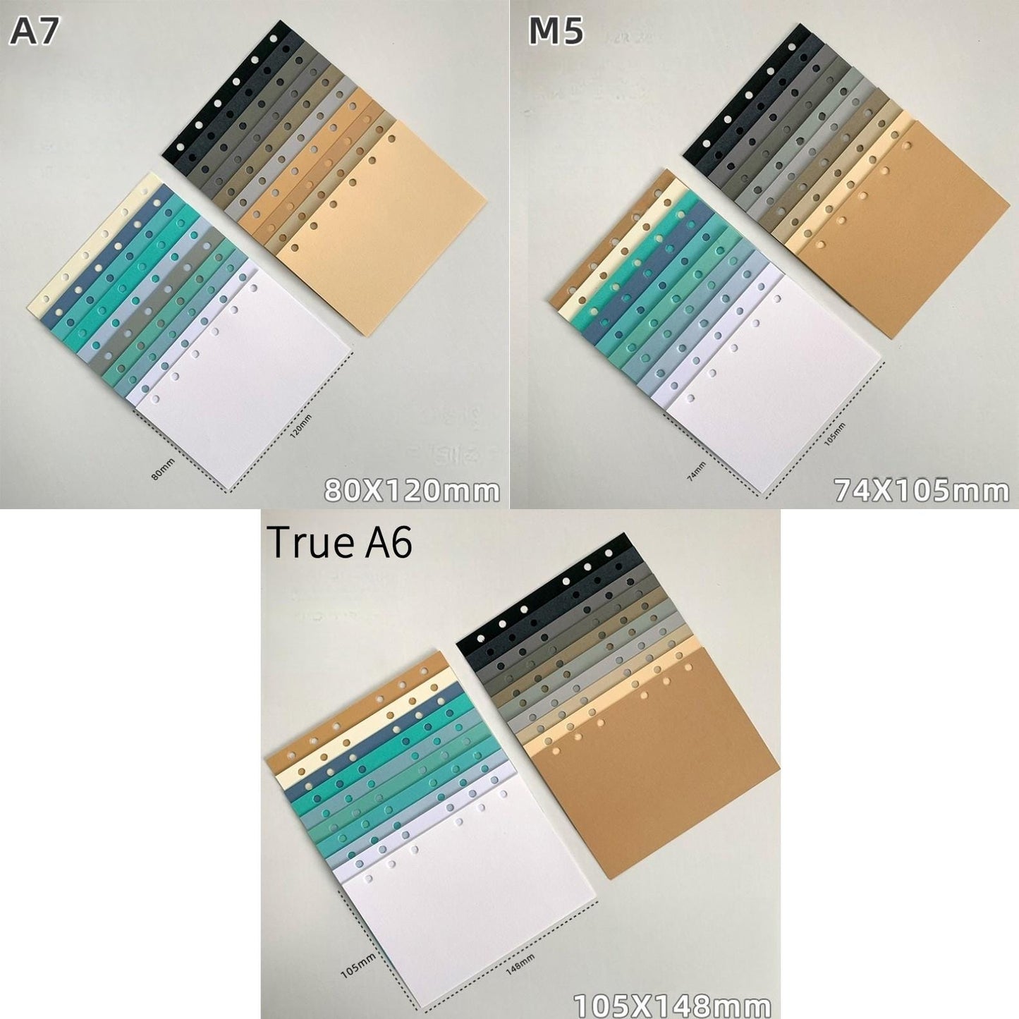 20 Colors M5 A7 True A6 Blank 6 Ring Planner Inserts | 120gsm Papers | Six Ring Binder Refill Paper | Loose-leaf Refills Planner Accessories