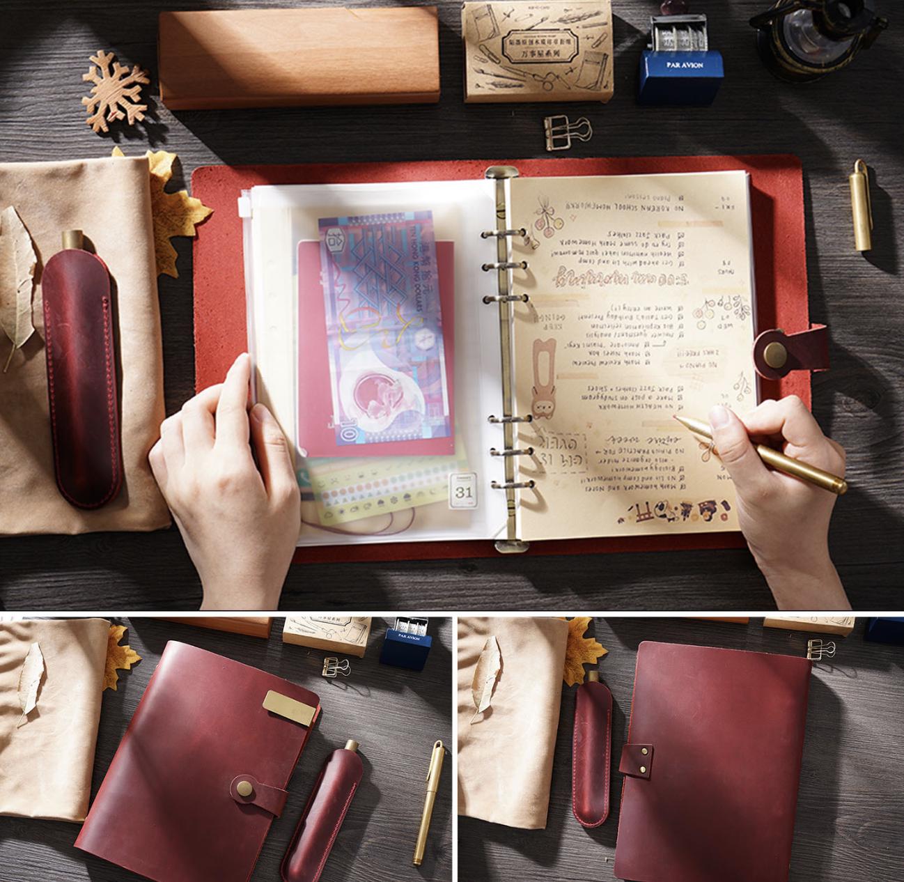 100% Genuine Leather 6 Ring Binder | A5 Size Leather Binder Cover | 2025 Refillable Planner Handmade Vintage Notebook Journal Planner