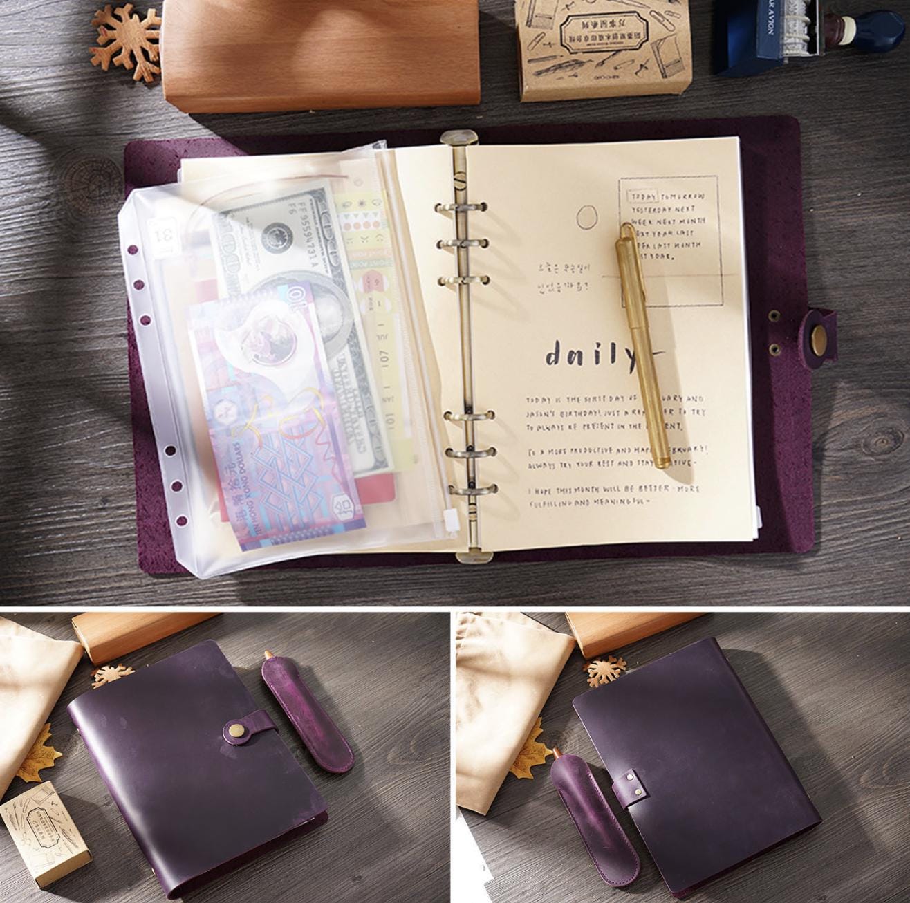 100% Genuine Leather 6 Ring Binder | A5 Size Leather Binder Cover | 2025 Refillable Planner Handmade Vintage Notebook Journal Planner