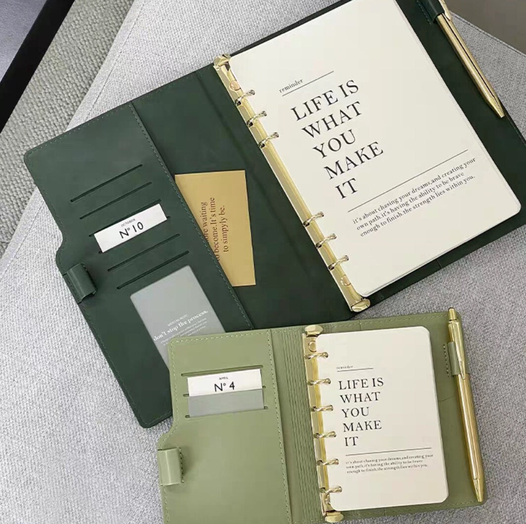 A5 A7 6 Ring Planner Binder Notebook | Card Holder | Refillable Notebook Journal | Portable Diary Planner Organizer Business Office