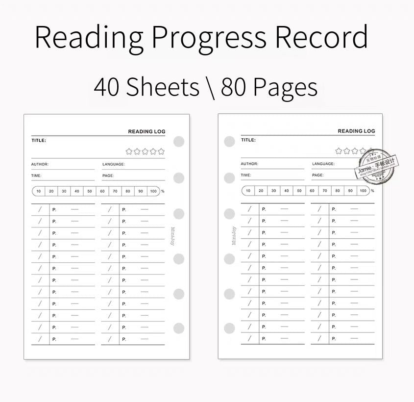A7 Reading Log Planner Inserts | 40 Sheets | 6 Ring Binder Planner Refills | Reading Progress Record Book Review Planner Insert