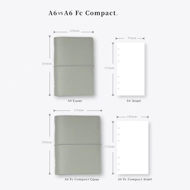 A6 FC Compact Vegan Leather 6 Ring Binder | Daily Weekly Monthly Planners | Journal Diary Agenda | Gift for Her | School Office Stationery