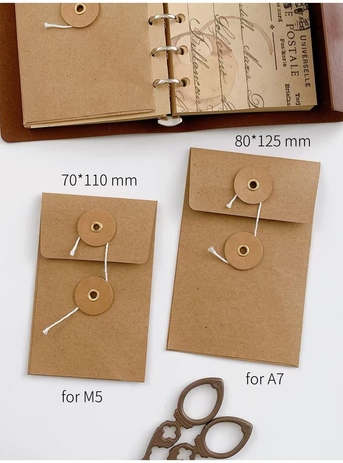 M5 A7 String Tie Envelope | Kraft Brown Paper Envelope | Binder Planner Organizer | Insert Pocket | Kraft Envelope for Planner
