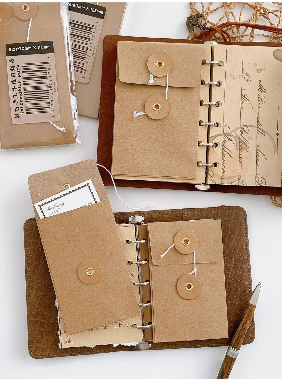 M5 A7 String Tie Envelope | Kraft Brown Paper Envelope | Binder Planner Organizer | Insert Pocket | Kraft Envelope for Planner