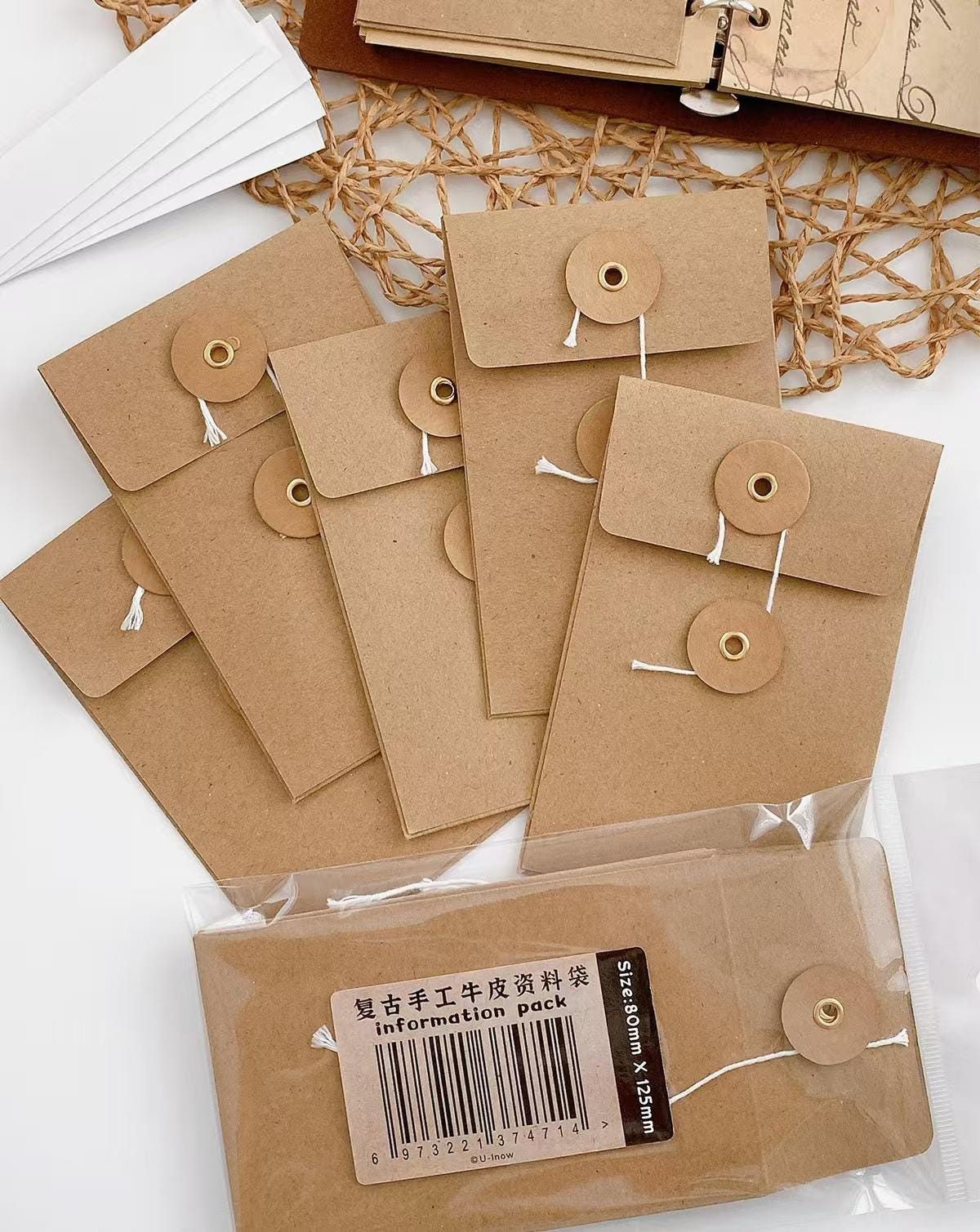 M5 A7 String Tie Envelope | Kraft Brown Paper Envelope | Binder Planner Organizer | Insert Pocket | Kraft Envelope for Planner