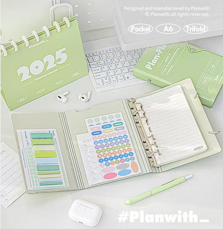 Stylish A6 Pocket Trifold Binder Notebook Planner Cover | 6 Ring Binder | 2024 Planner Organizer | A6 Folder | Lose Leaf Binder