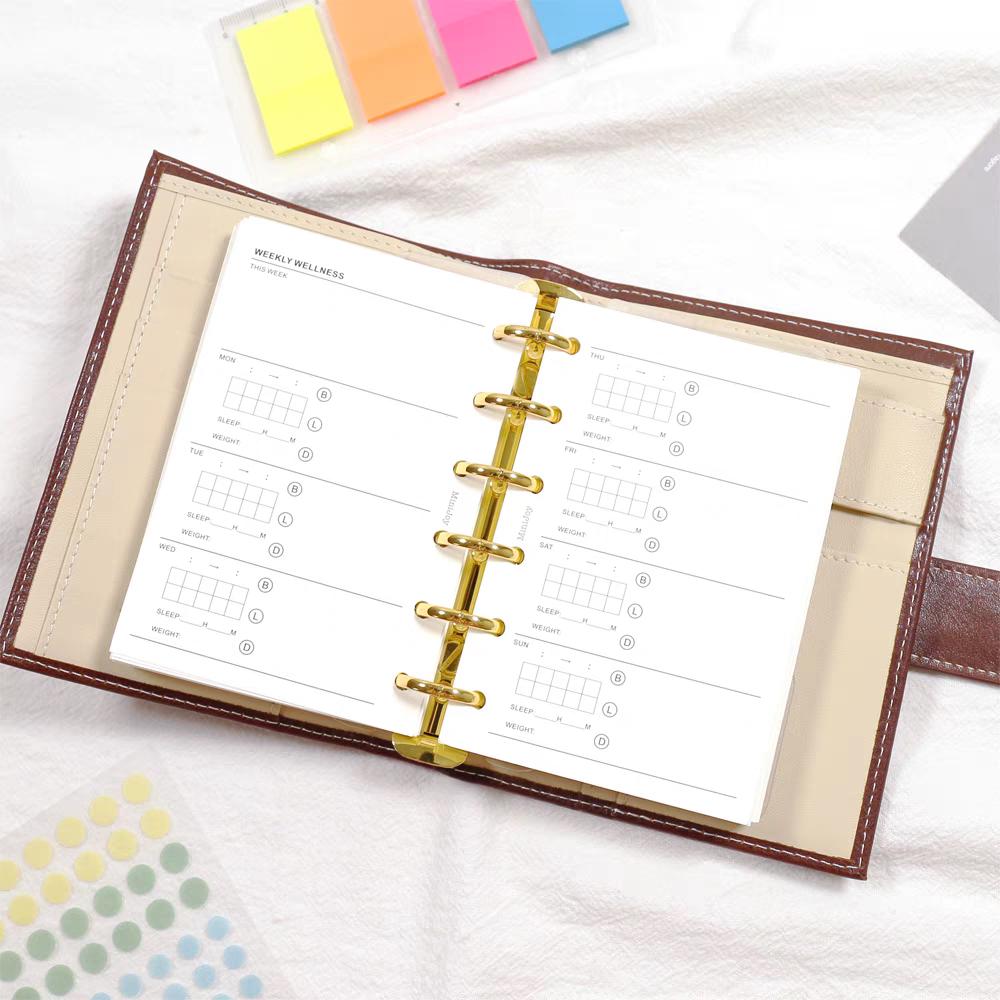 A7 Personal Weekly Health Diet Printed Planner Inserts | 120gsm Paper | 6 Ring Binder Planner Refills | Food Meal Sleep Weight Record
