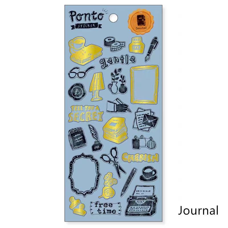 Mind Wave Ponto Japanese Stickers | Gold foil Planner Decorative Stickers | Bujo Junk Journal Collage Scrapbooking Supplies