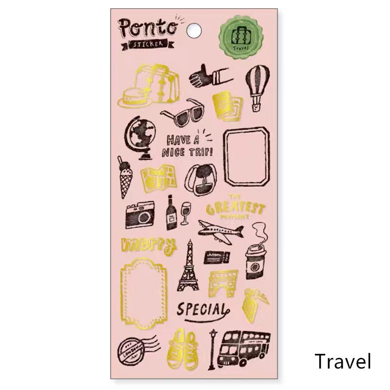 Mind Wave Ponto Japanese Stickers | Gold foil Planner Decorative Stickers | Bujo Junk Journal Collage Scrapbooking Supplies