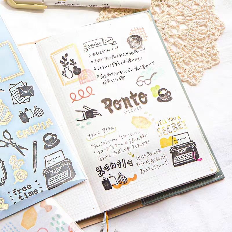 Mind Wave Ponto Japanese Stickers | Gold foil Planner Decorative Stickers | Bujo Junk Journal Collage Scrapbooking Supplies