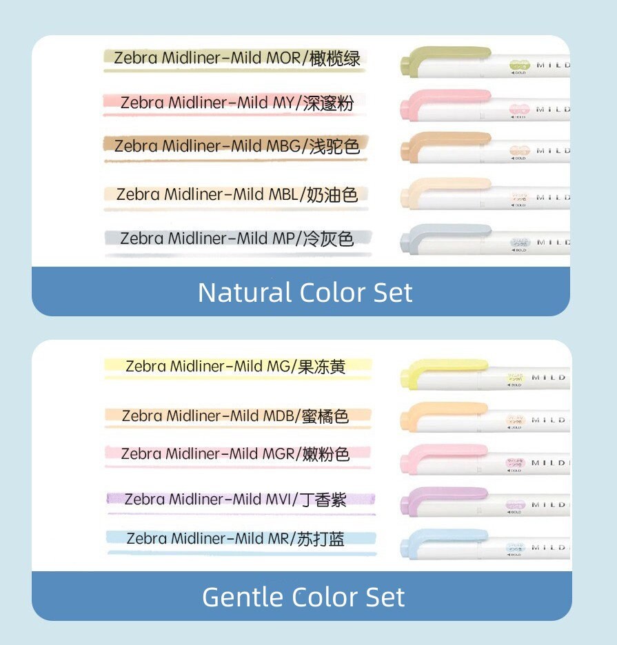 Zebra 2022 New Mildliner Double-Sided Highlighter | Dual Tip Fine Bold | Gentle Natural Color | Japanese Pens Stationery