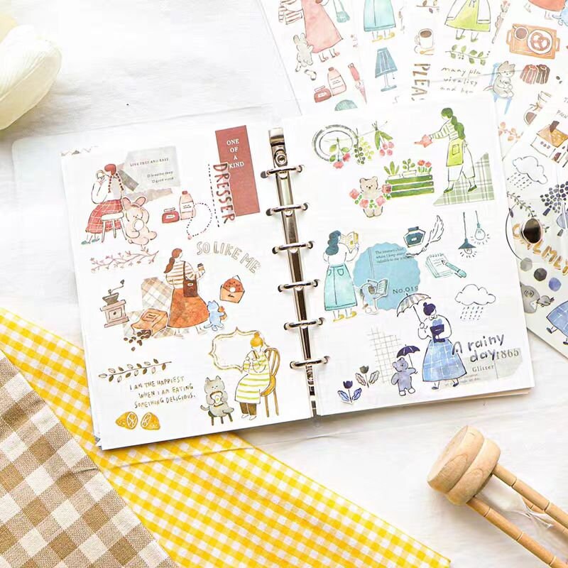 Mind Wave Play Ink Japanese Stickers | Watercolor Fashion Plant Book Cook Decorative Stickers | Cute Planner Journal Collage Supplies